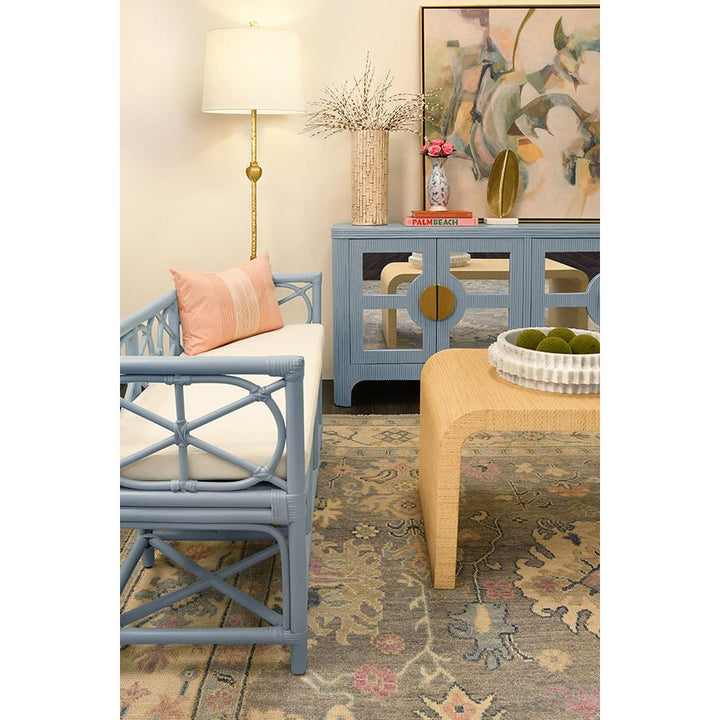 Four Door Mirror Front Reeded Case Buffet In Painted Light Blue