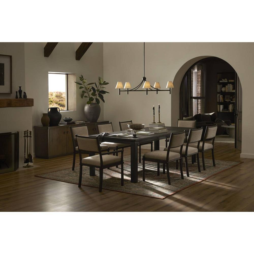 Whittier Chandelier: Oatmeal Linen - Natural Bronze - Black Cord
