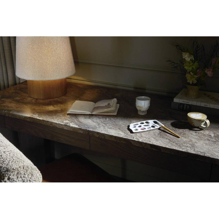 Lawson Desk: Warm Grey Marble - Brown Oak Veneer