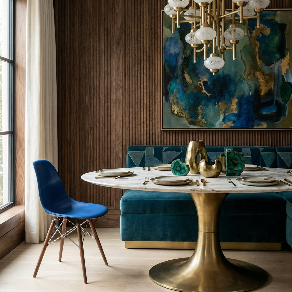 Fiberglass Shell Dining Side Chair - Blue with Walnut Legs