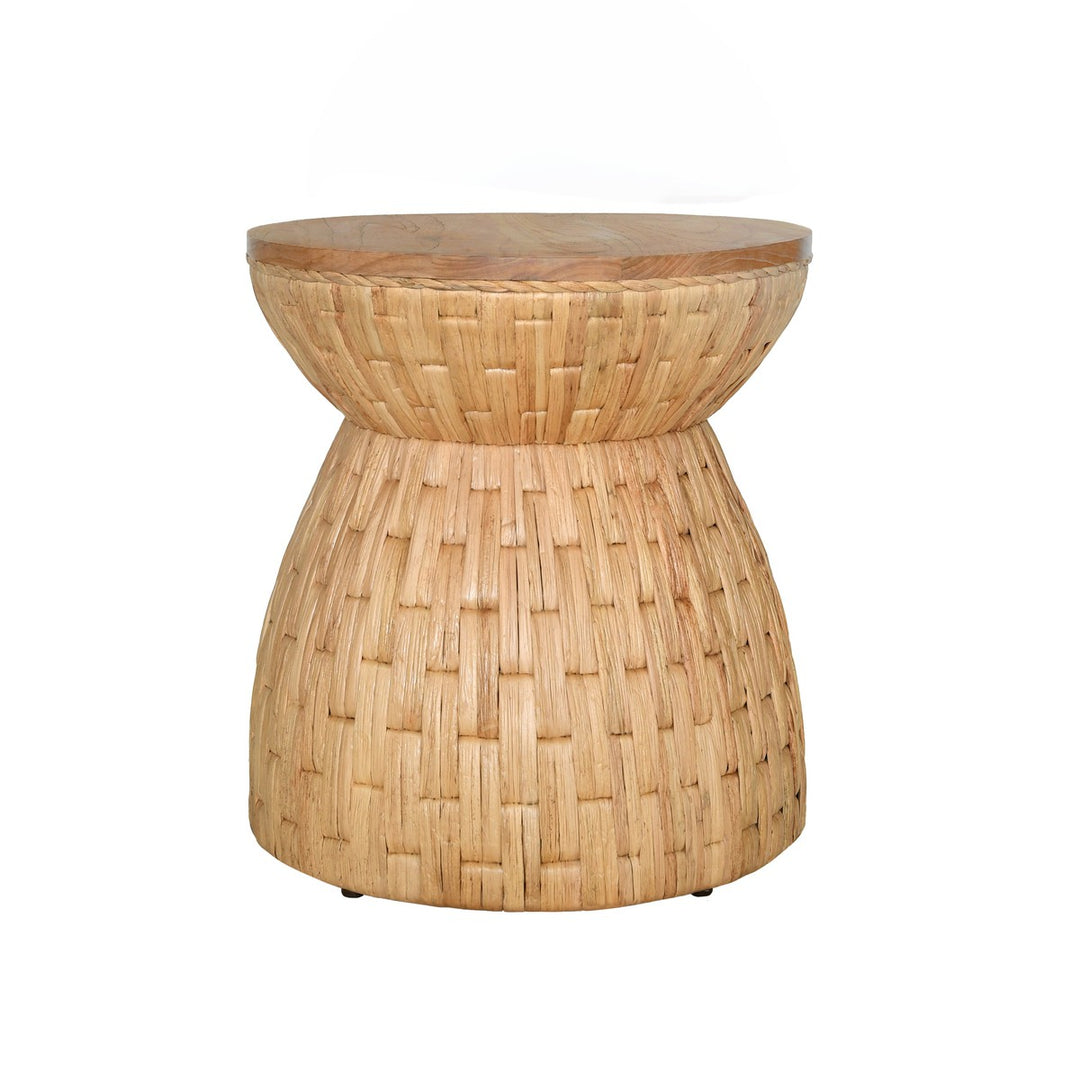 Fiji - Round Occasional Table With Water Hyacinth Weave And Mindi Wood Top