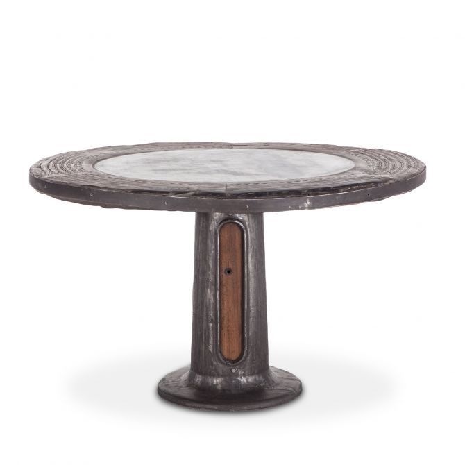 Industrial Loft 53-Inch Round Marble and Cast Iron Table-Home Trends & Designs-HOMETD-FIL-RD55-Dining Tables-1-France and Son