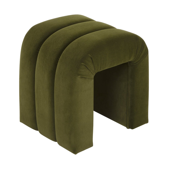 Finch - Horizontal Channeled Stool In Olive Green Velvet