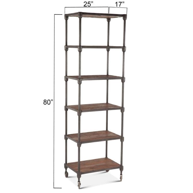 Industrial Teak 80" Wheeled Bookshelf Natural-Home Trends & Designs-HOMETD-FIT-TRW25-Bookcases & Cabinets-3-France and Son