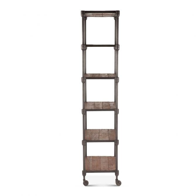 Industrial Teak 80" Wheeled Bookshelf Natural-Home Trends & Designs-HOMETD-FIT-TRW25-Bookcases & Cabinets-5-France and Son