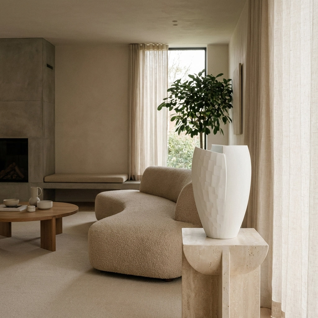 Birch Bark Porcelain Vase in Matte White