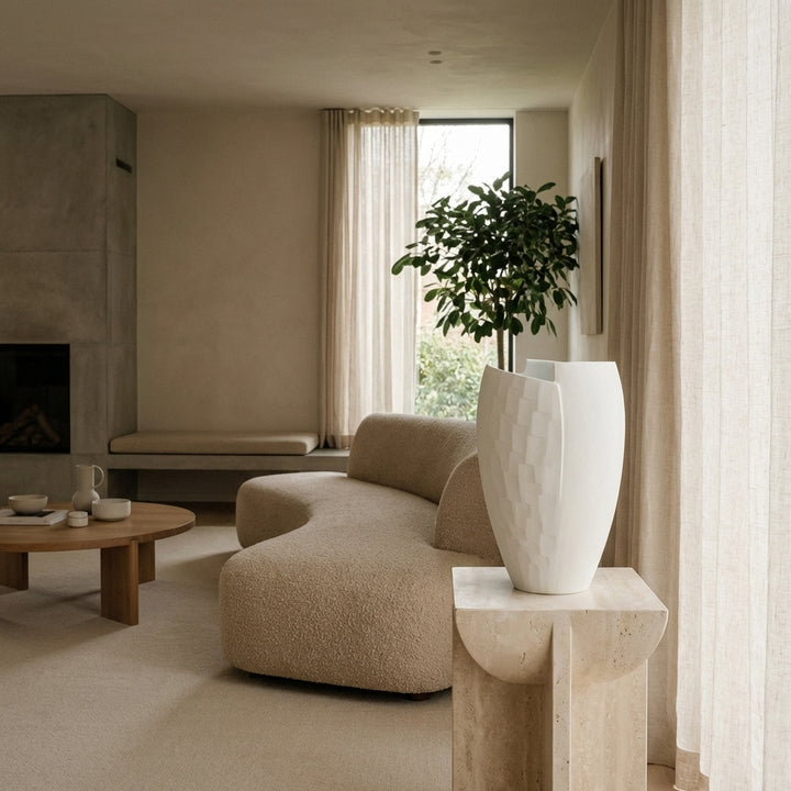 Birch Bark Porcelain Vase in Matte White