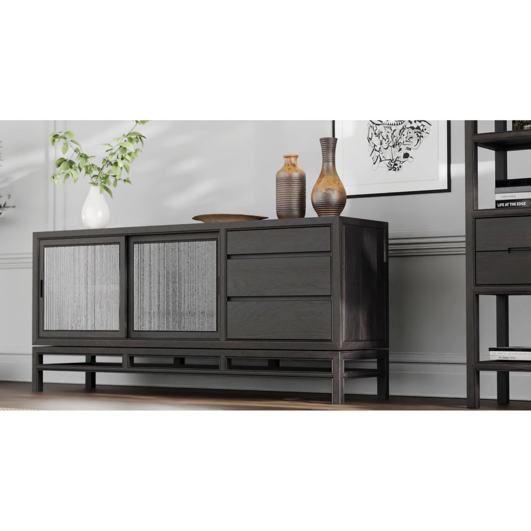 Guerra 2 Door Sideboard with Drawers - Ebonized Oak with Fluted Doors