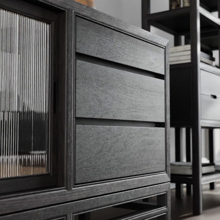 Guerra 2 Door Sideboard with Drawers - Ebonized Oak with Fluted Doors