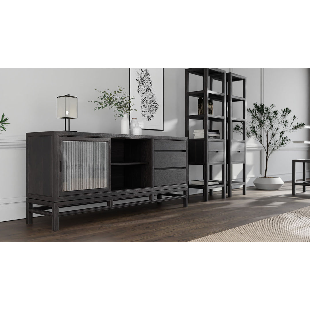 Guerra 2 Door Sideboard with Drawers - Ebonized Oak with Fluted Doors