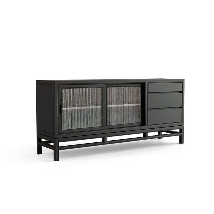 Guerra 2 Door Sideboard with Drawers - Ebonized Oak with Fluted Doors