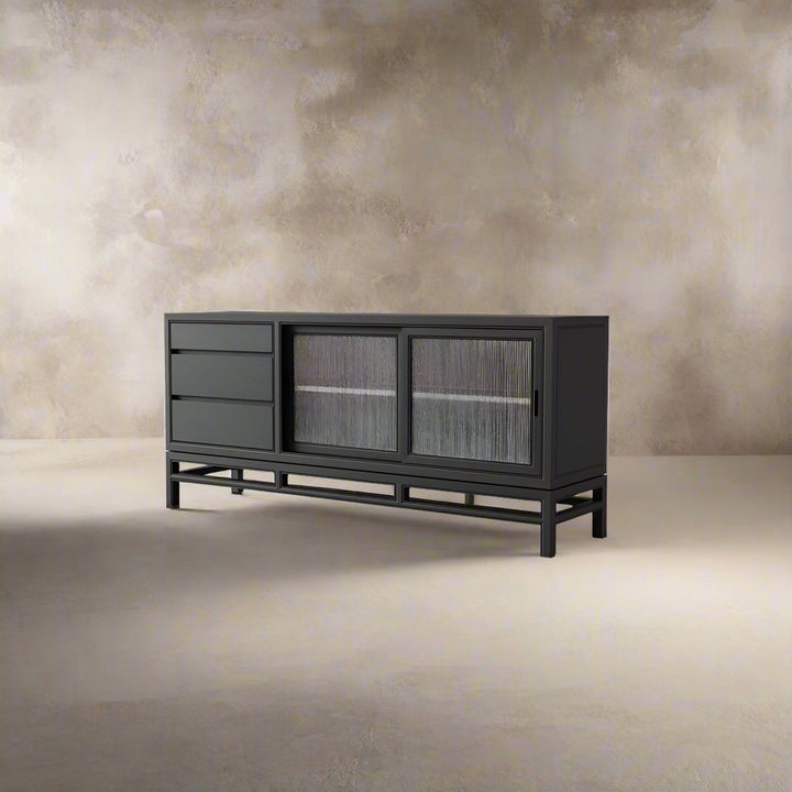 Guerra 2 Door Sideboard with Drawers - Ebonized Oak with Fluted Doors