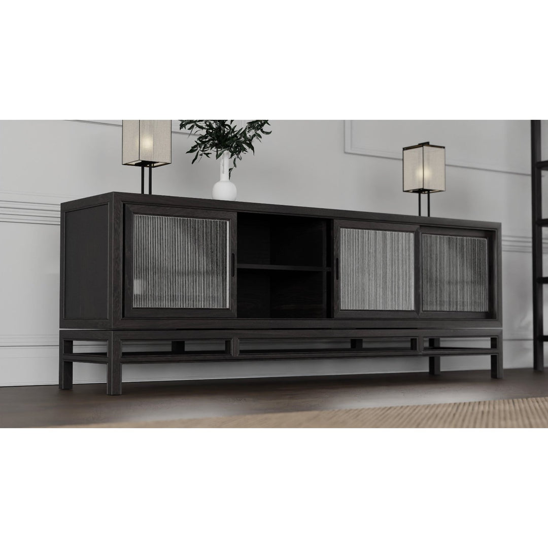 Guerra Large 4 Door Sideboard - Ebonized Oak with Fluted Doors