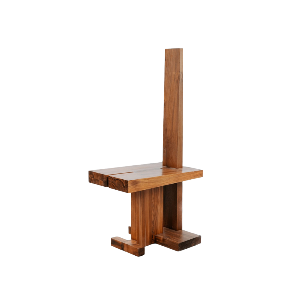 Brutalist Damla Primitive Teak Side Chair-France & Son-FL1011NTRL-Dining Chairs-1-France and Son