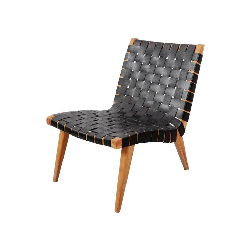 Risom Leather Lounge Chair-France & Son-FL1060BLK-Lounge ChairsBlack-6-France and Son