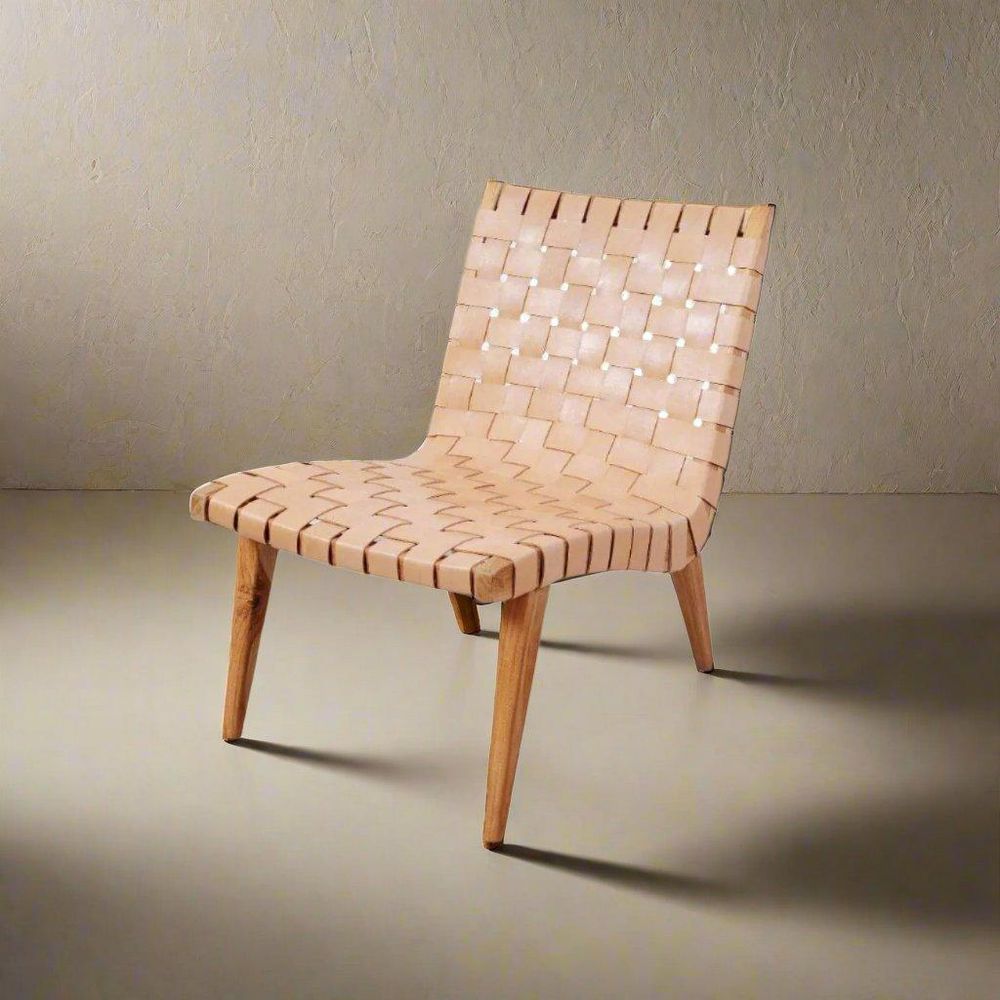 Risom Leather Lounge Chair-France & Son-FL1060PINK-Lounge ChairsBlush-1-France and Son