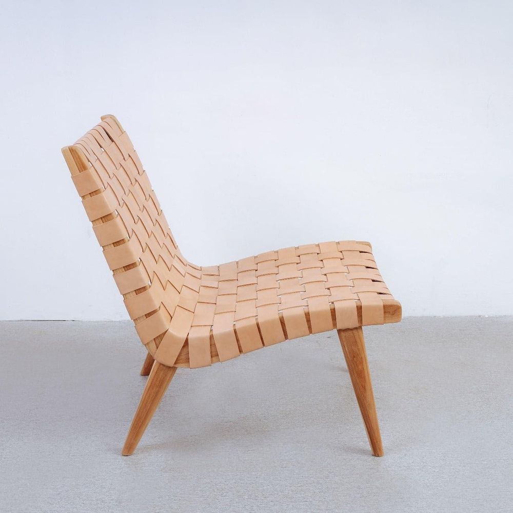 Risom Leather Lounge Chair-France & Son-FL1060PINK-Lounge ChairsBlush-2-France and Son