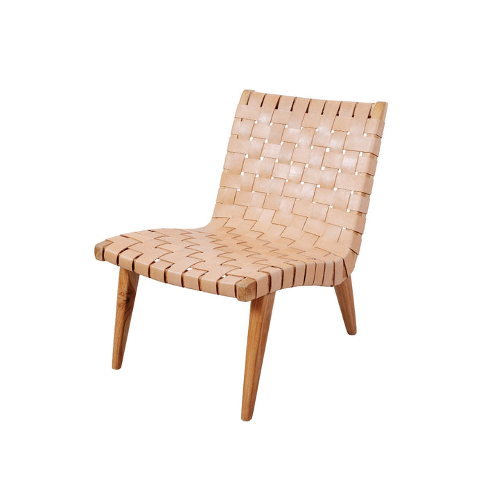 Wooden chair with woven seat and backrest on a plain background