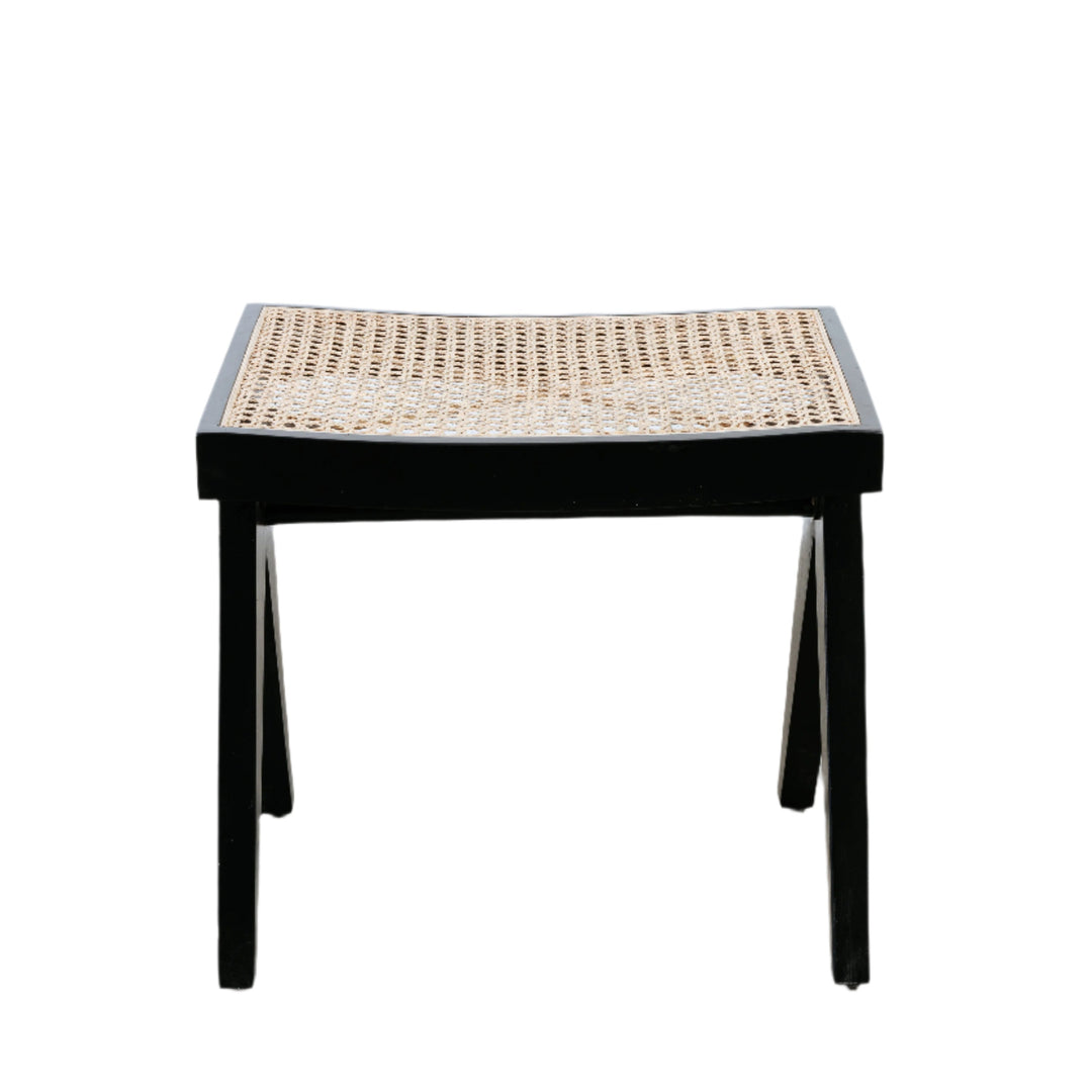 Hand Caned Jeanneret Ottoman/Stool - Ebony