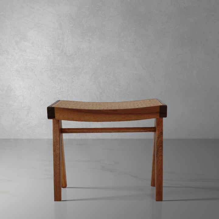 Mid Century Hand Caned Jeanneret Ottoman/Stool-France & Son-FL1112NTRL-Stools & OttomansNatural Ottoman-1-France and Son
