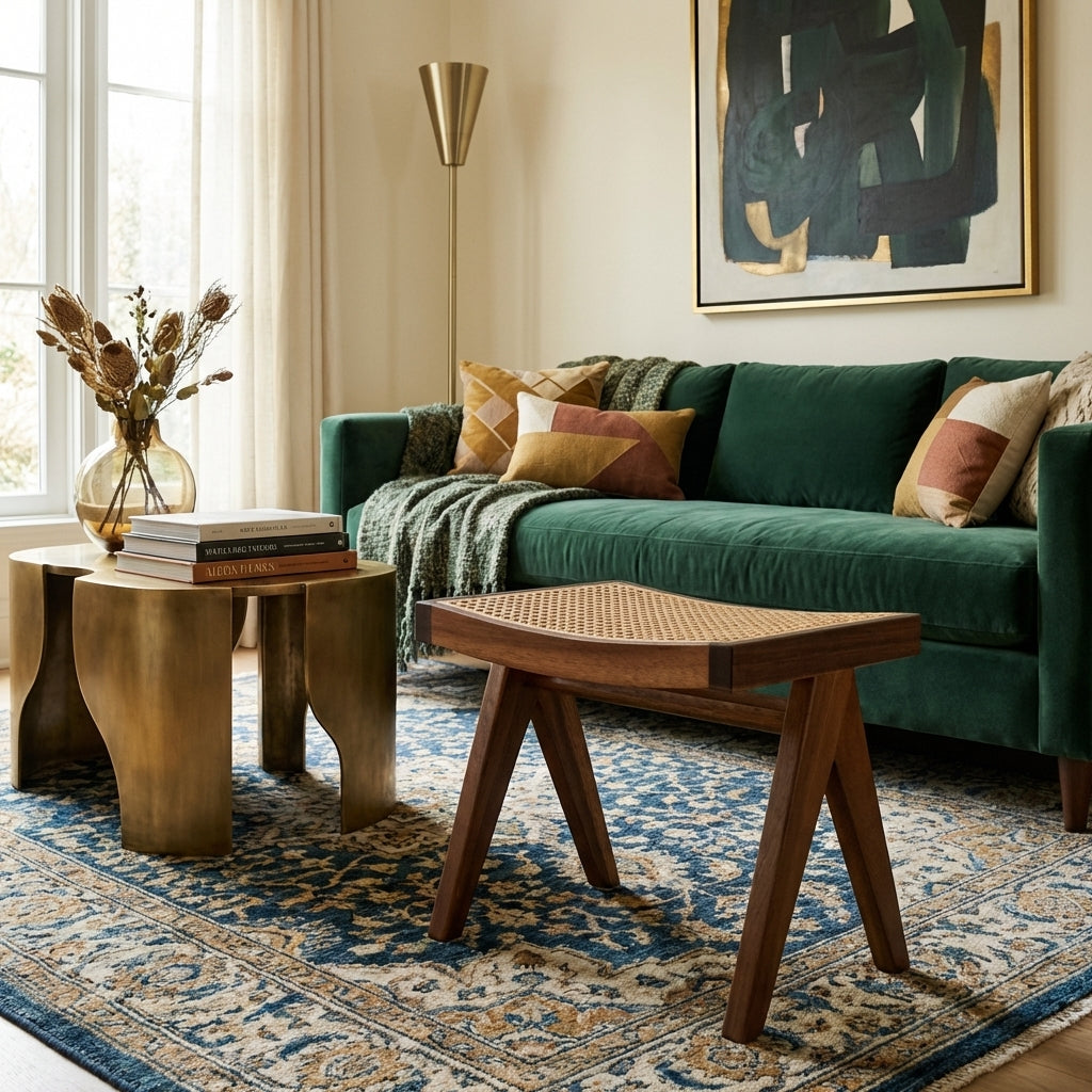 Hand Caned Jeanneret Ottoman/Stool