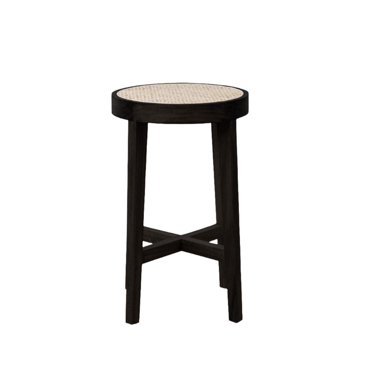 Jeanneret Round Counter Stool with Cane Seat