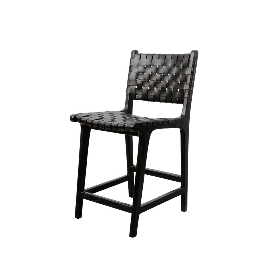 Cahyo Woven Leather Counter Stool-France & Son-FL1136BLK-Bar StoolsBlack-1-France and Son