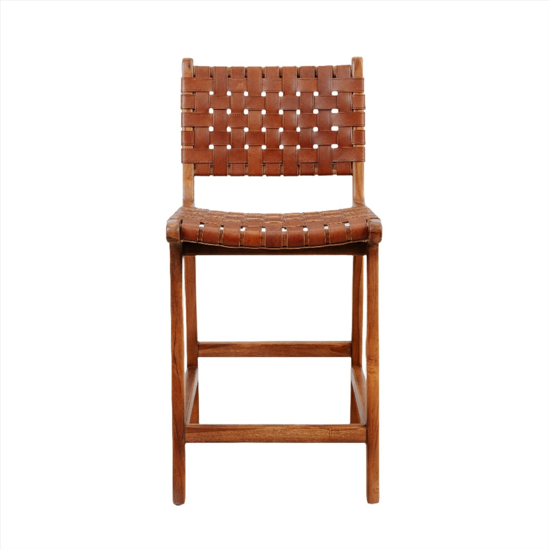 Cahyo Woven Leather Counter Stool - Brown