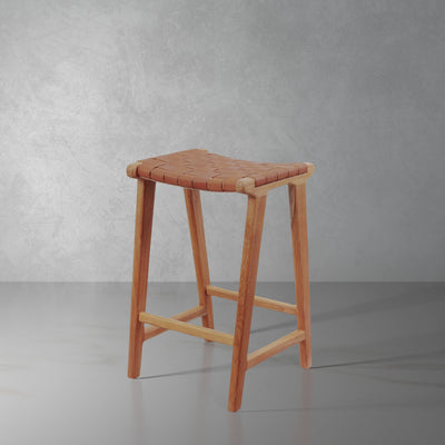 Cahyo Woven Leather Backless Counter Stool-France & Son-FL1137DBRN-Bar StoolsBrown-1-France and Son