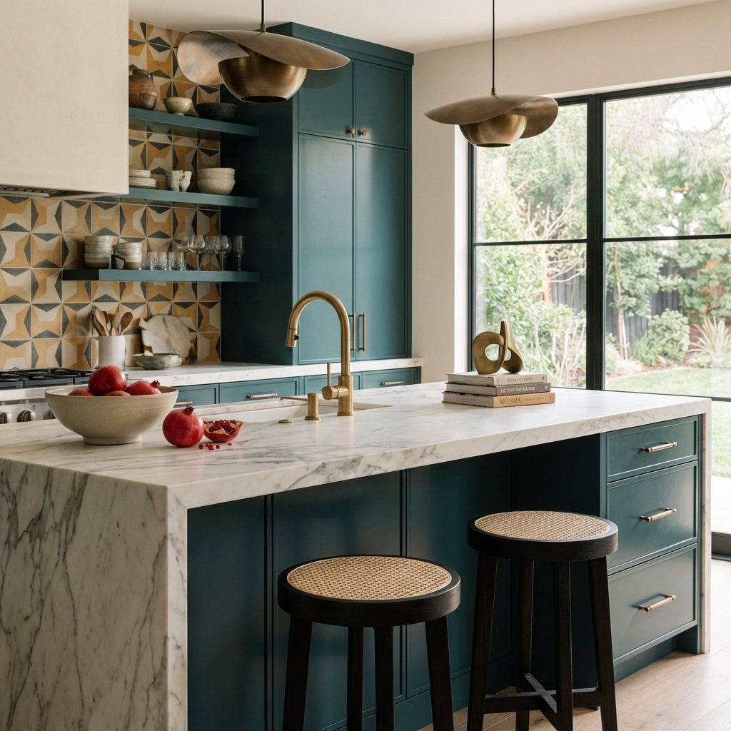 Jeanneret Round Counter Stool with Cane Seat