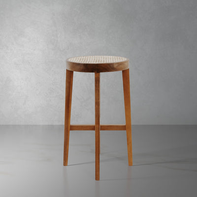 Jeanneret Round Bar Stool with Cane Seat-France & Son-FL1141NTRL-Bar StoolsNatural-1-France and Son