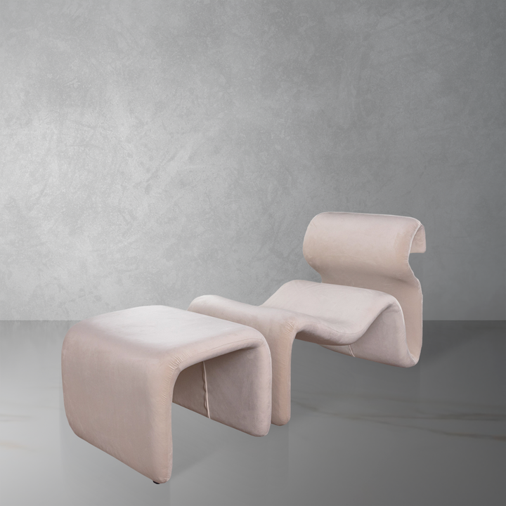 Etcetera Figure Lounge Chair + Ottoman-France & Son-FL1090BGE-FL1190BGE-Lounge ChairsBeige Set-1-France and Son