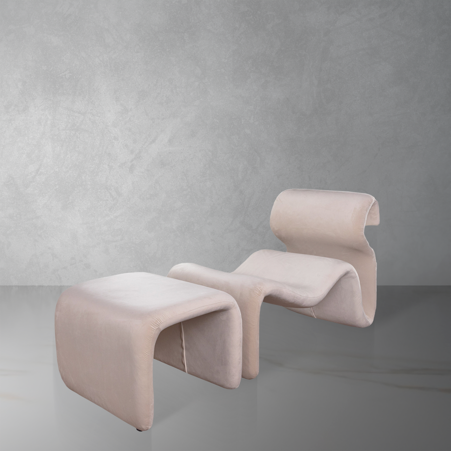 Etcetera Figure Lounge Chair + Ottoman-France & Son-FL1090BGE-FL1190BGE-Lounge ChairsBeige Set-1-France and Son