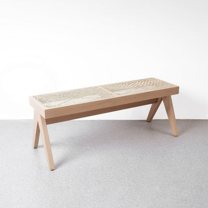 Mid Century Jeanneret Hand Woven Bench - Narrow-France & Son-FL1203IVORY-BenchesIvory-5-France and Son
