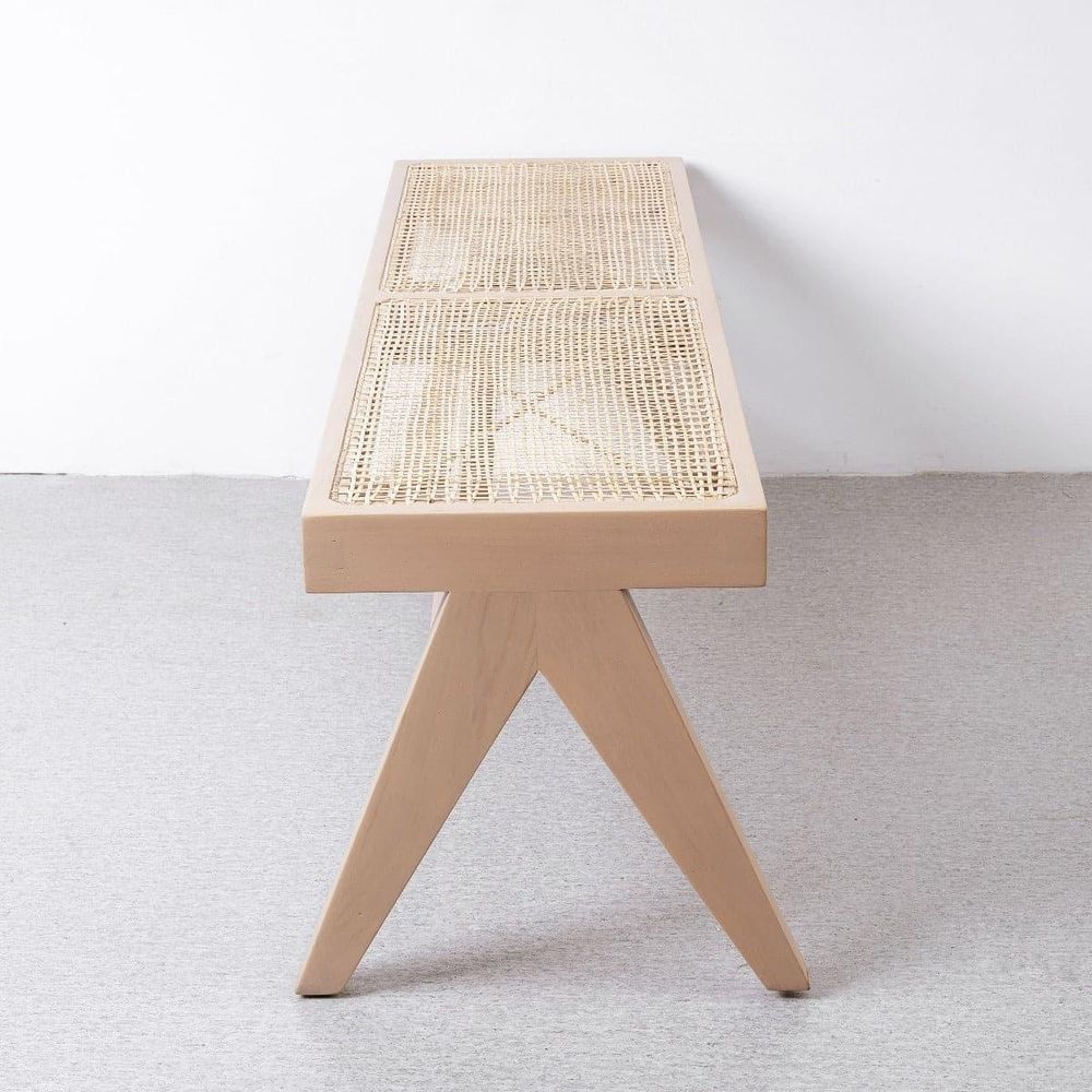 Mid Century Jeanneret Hand Woven Bench - Narrow-France & Son-FL1203NTRL-BenchesNatural-3-France and Son