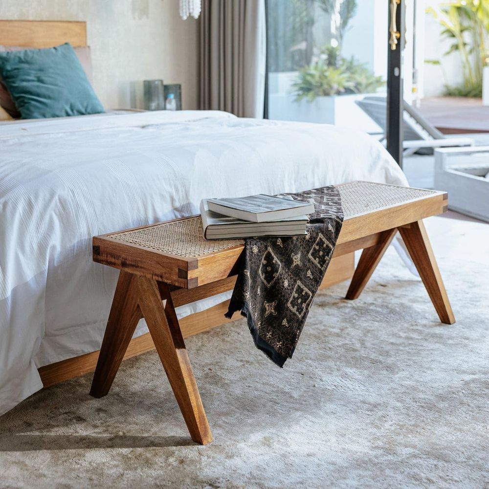 Mid Century Jeanneret Hand Woven Bench - Narrow - Thumbnail 3