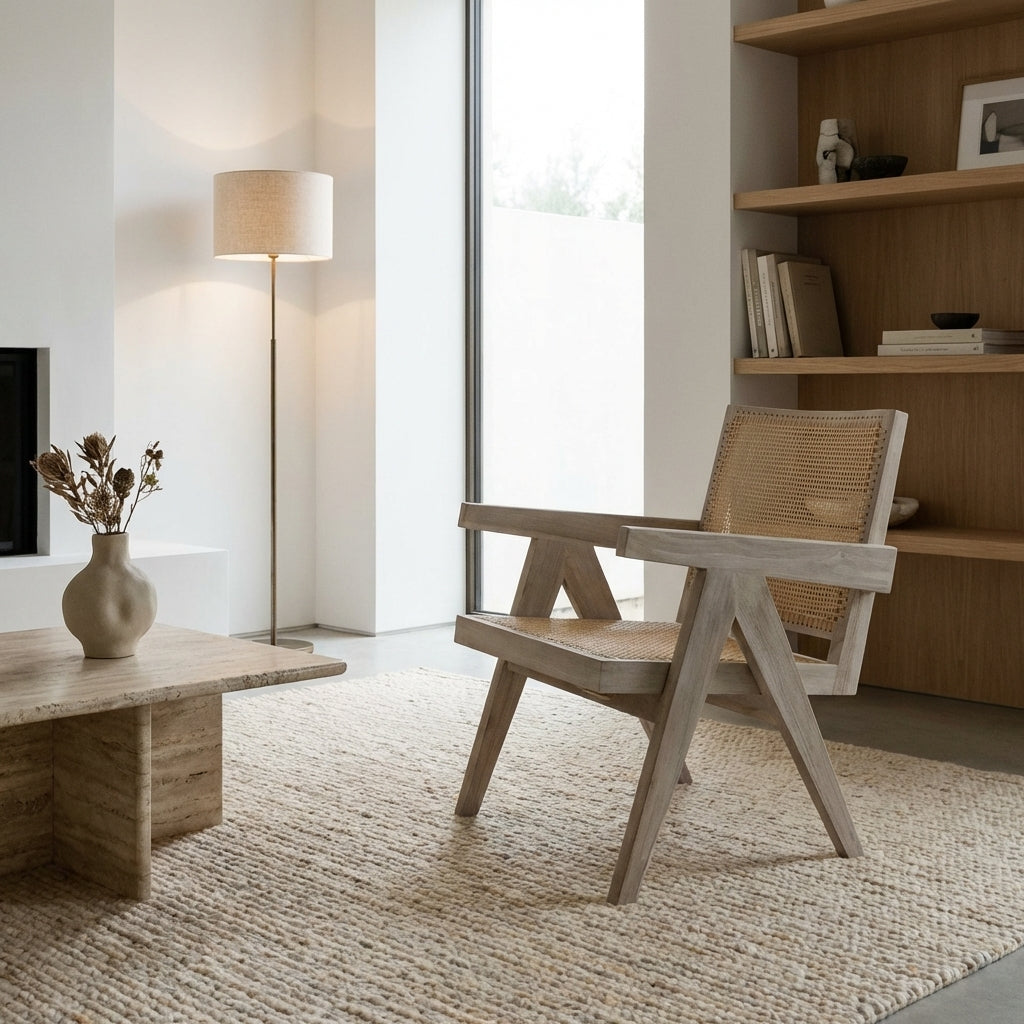 Jeanneret Indoor/Outdoor Lounge Chair with Arms -  Grey Teak