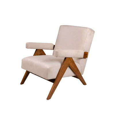 Jeanneret Upholstered Lounge Chair-France & Son-FL1322BGE-701-Lounge ChairsBeige Velvet-11-France and Son