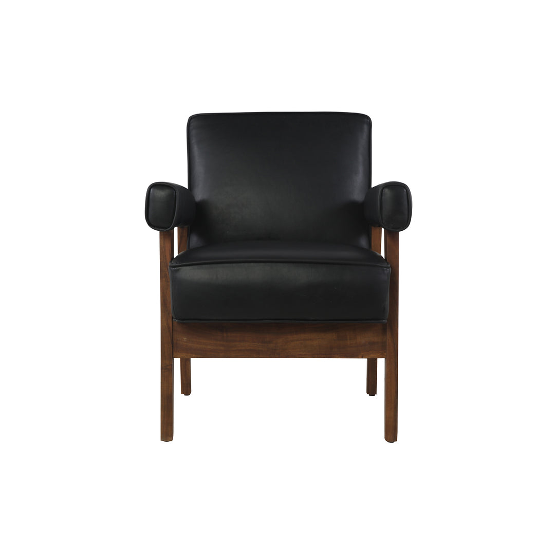 Pierre Jeanneret Advocate Accent Chair in Black Leather