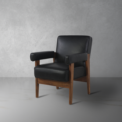 Pierre Jeanneret Advocate Accent Chair in Black Leather-France & Son-FL1323BLK-Lounge ChairsSingle-1-France and Son