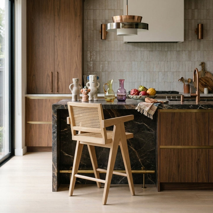 Jeanneret Counter Stool with Cane Seat