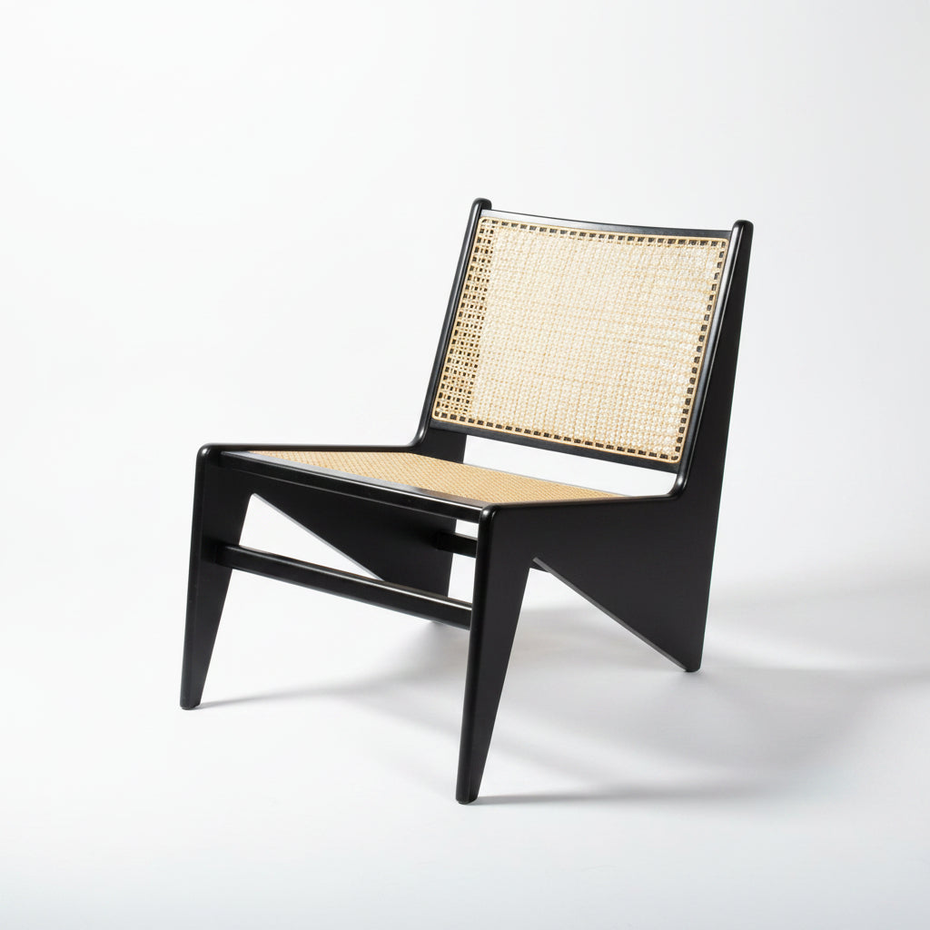 Jeanneret Kangaroo Armless Lounge Chair With Hand Caned Seat