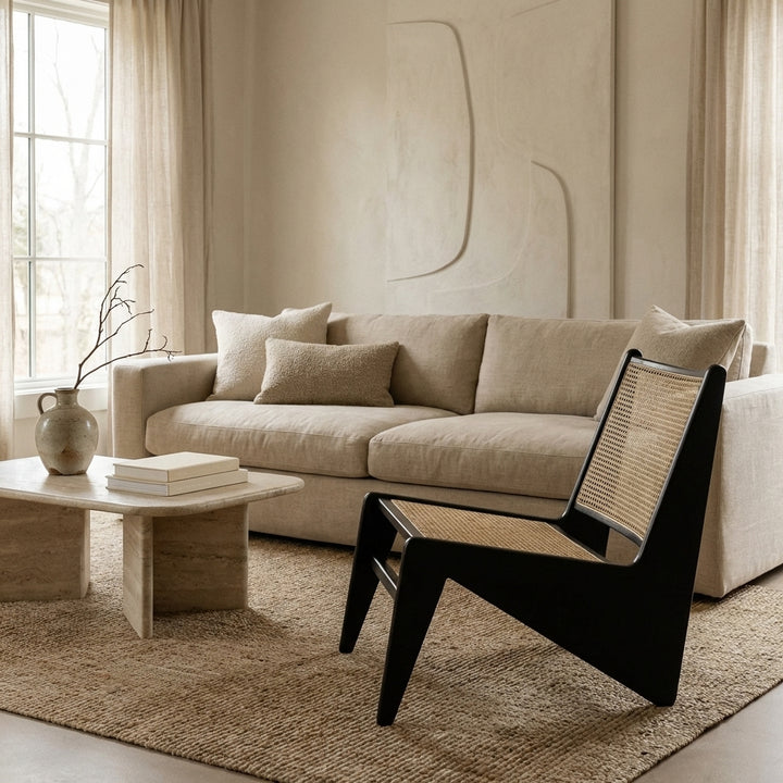 Jeanneret Kangaroo Armless Lounge Chair with Hand Caned Seat