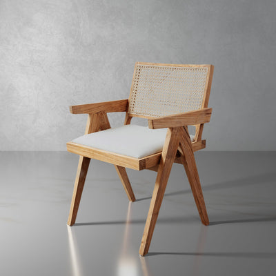 Pierre Jeanneret Dining Armchair with Seat Pad-France & Son-FL1336NTRL-Dining ChairsNatural Teak-Single-1-France and Son