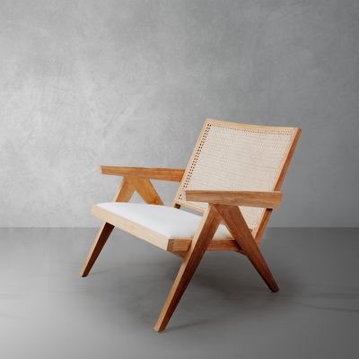 Jeanneret Lounge Chair with Seat Pad-France & Son-FL1337NTRL-Lounge ChairsNatural Teak-1-France and Son