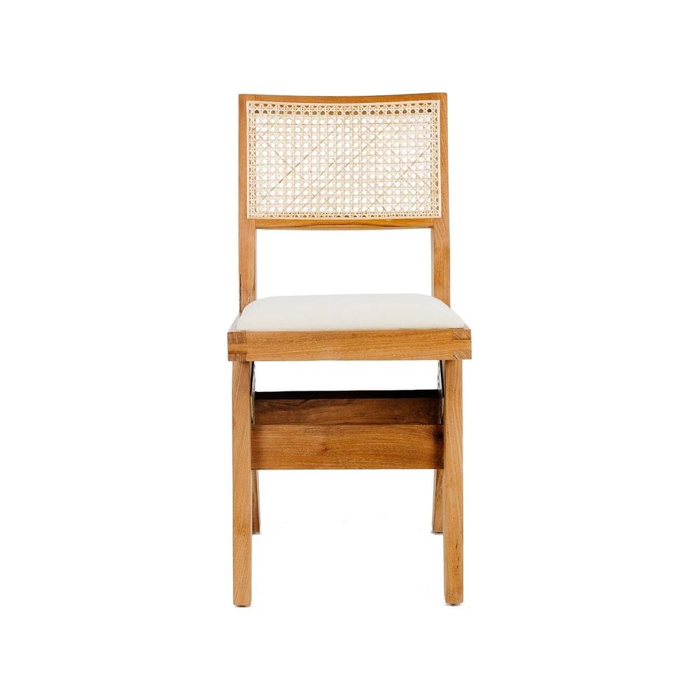 Jeanneret Dining Side Chair with Seat Pad and Hand Caned Back-France & Son-FL1338-Dining ChairsWhitewashed-Single-10-France and Son