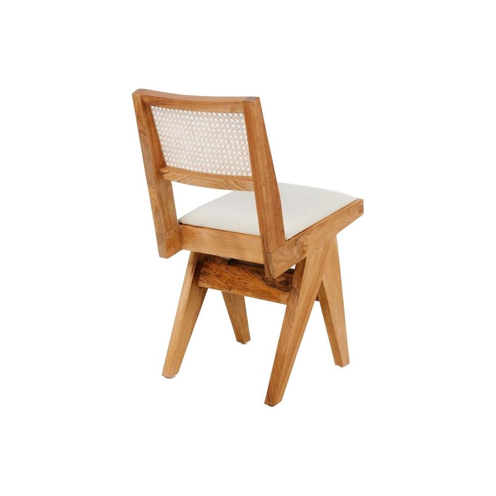 Jeanneret Dining Side Chair with Seat Pad and Hand Caned Back-France & Son-FL1338-Dining ChairsWhitewashed-Single-8-France and Son