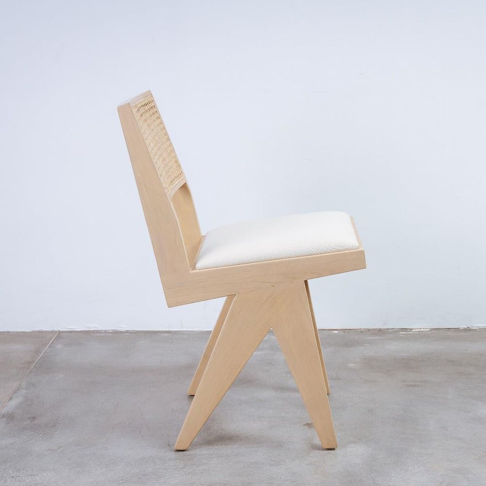 Jeanneret Dining Side Chair with Seat Pad and Hand Caned Back-France & Son-FL1338-Dining ChairsWhitewashed-Single-4-France and Son