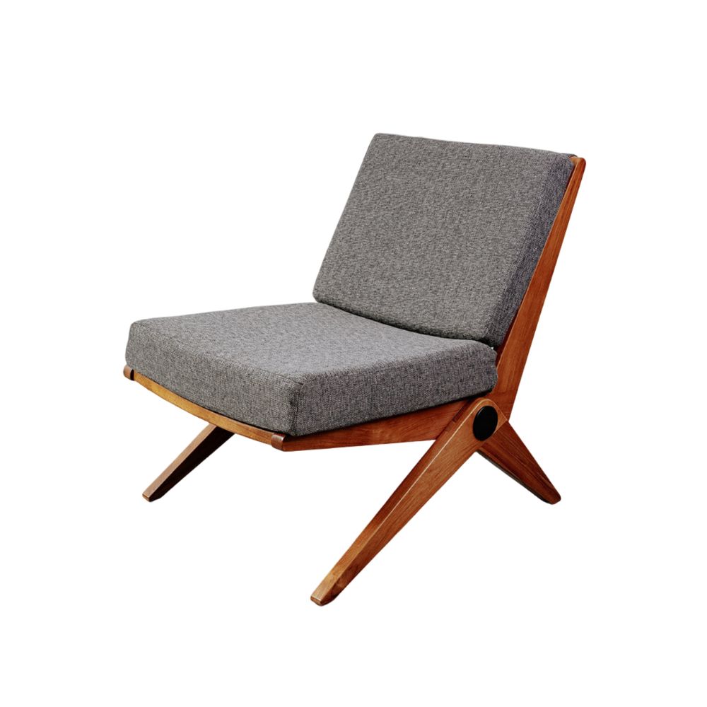 Pierre Jeanneret Armless Scissor Lounge Chair - Grey