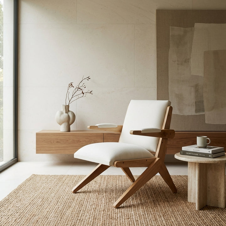 Jeanneret Compass Chair with Off-White Fabric